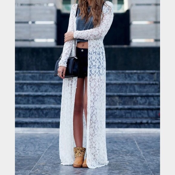 Kar’s Boutique Tops - White Lace Boho Kimono